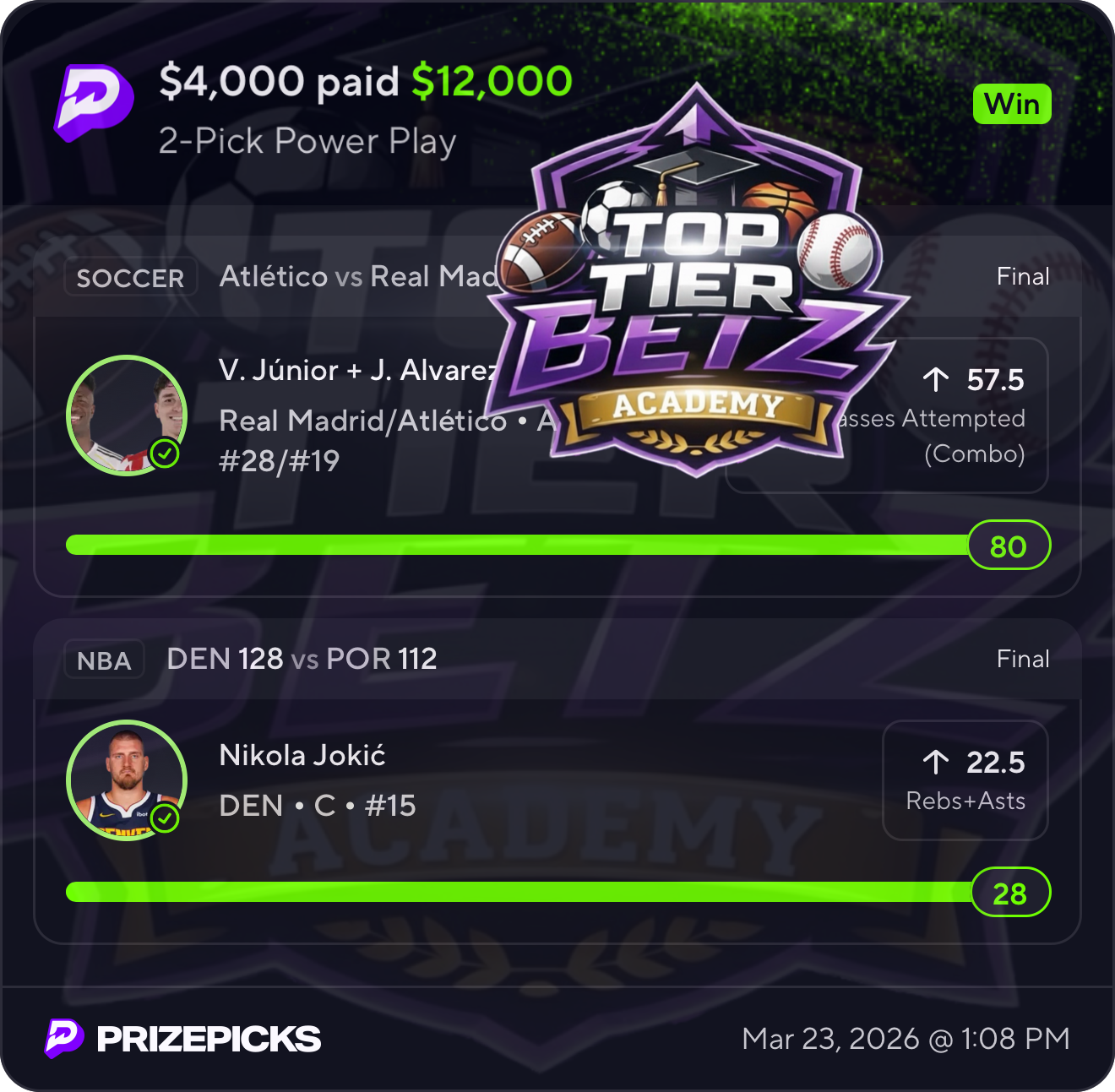 2-Pick Power Play winning slip